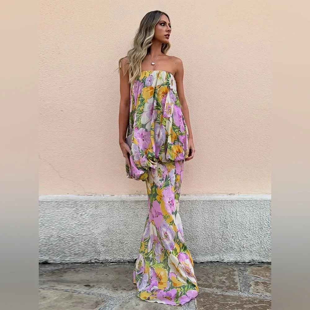 Zara Floral Strapless Maxi Dress Wedding summer evening bodycon - Picture 8 of 16